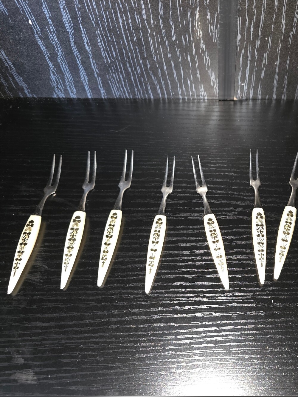 Vintage Ivory and Gold Appetizer Forks - Set of 10